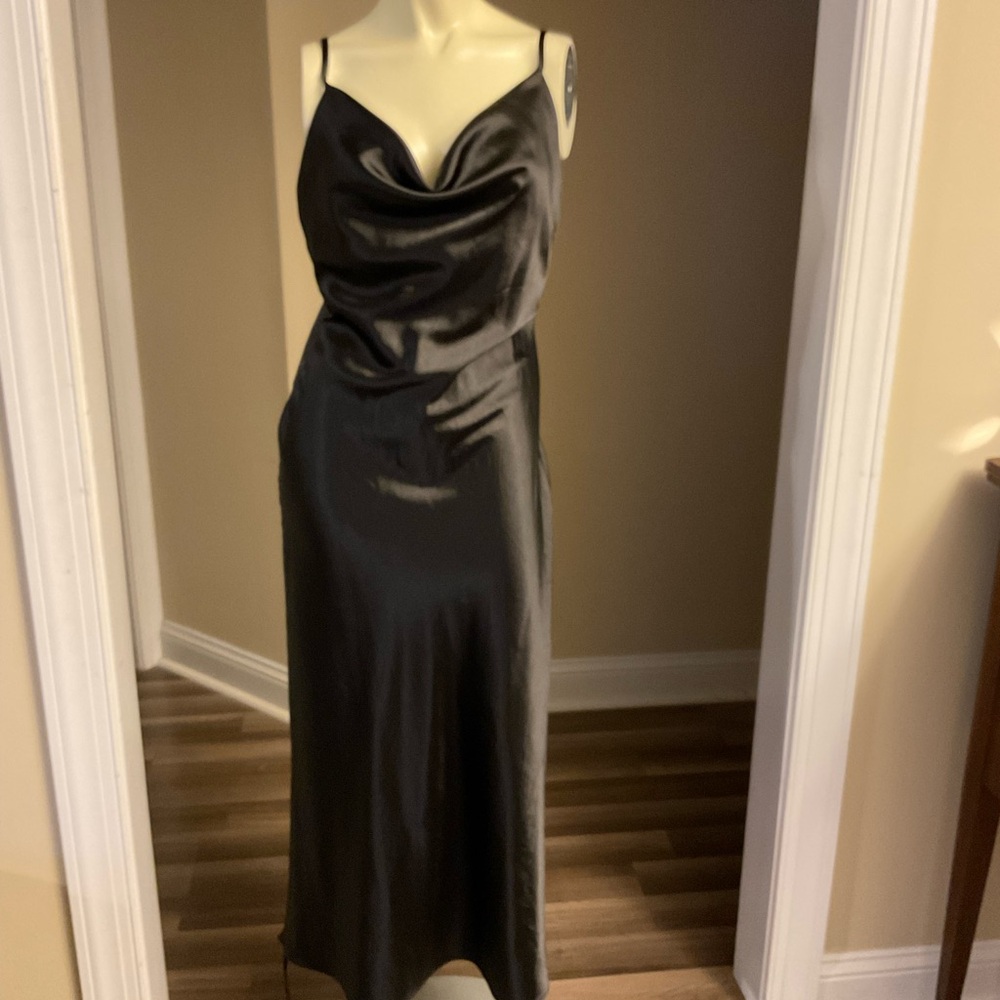 Miss Lola Black Satin Dress
